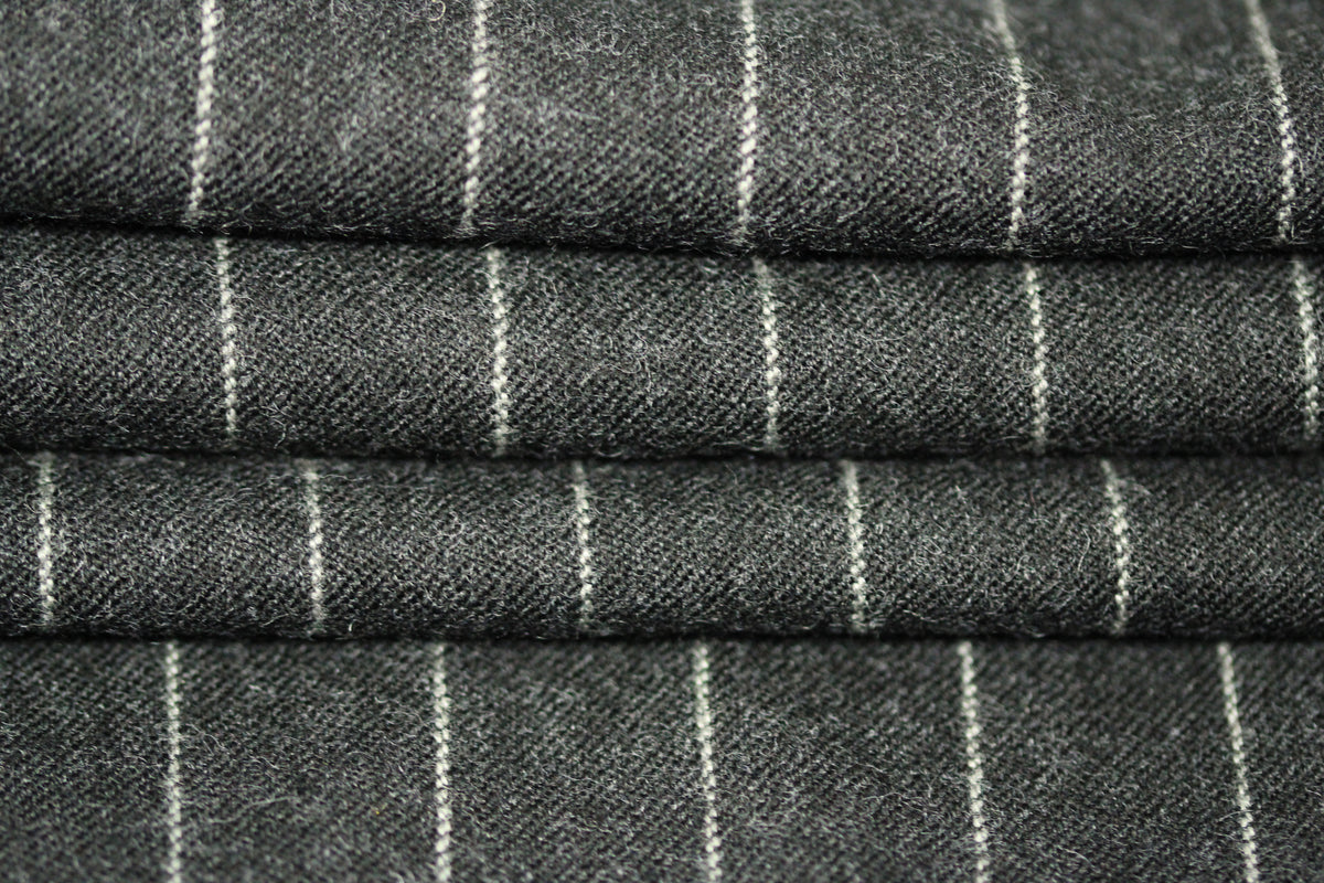 Tissu flanelle de laine - à rayures - gris anthracite
