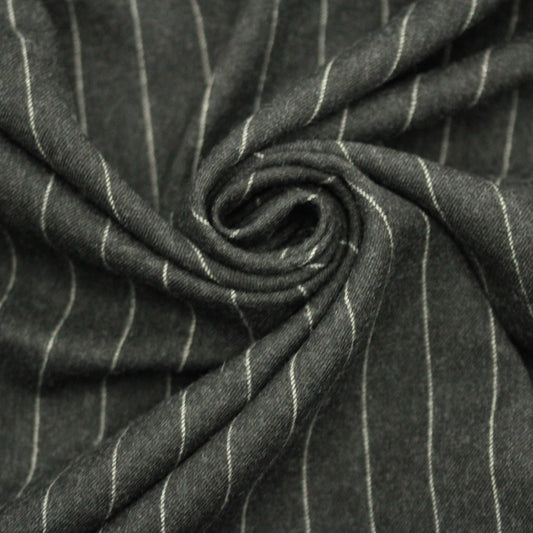 Tissu flanelle de laine - à rayures - gris anthracite