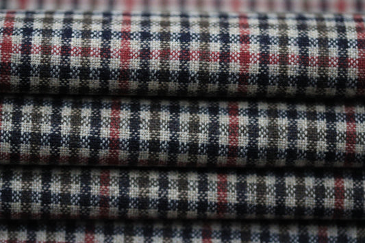 Tissu flanelle de laine - petit carreaux - ton gris et rouge