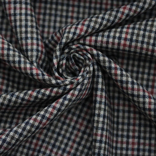 Tissu flanelle de laine - petit carreaux - ton gris et rouge
