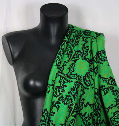 Tissu satin de viscose texturé - imprimé noir et vert