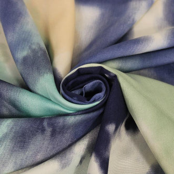 Tissu satin de viscose - imprimé tie and dye - ton vert et bleu