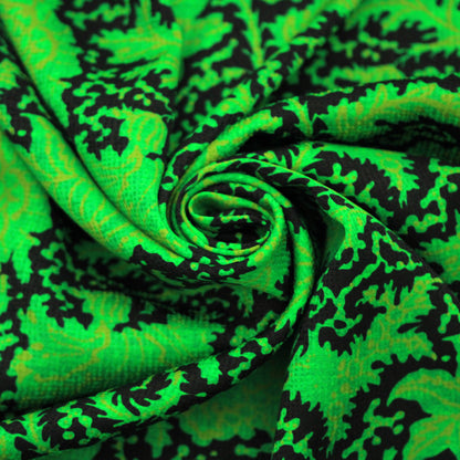 Tissu satin de viscose texturé - imprimé noir et vert