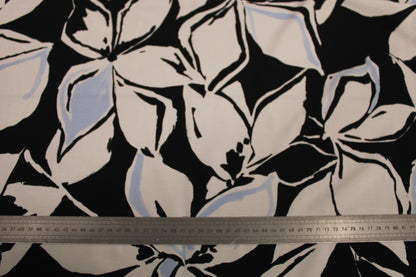 Tissu lin viscose -imprime grandes fleurs - noir, blanc et bleu ciel - photo 5/5 | So Tissus