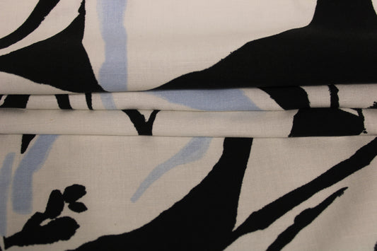 Tissu lin viscose -imprime grandes fleurs - noir, blanc et bleu ciel - photo 2/5 | So Tissus
