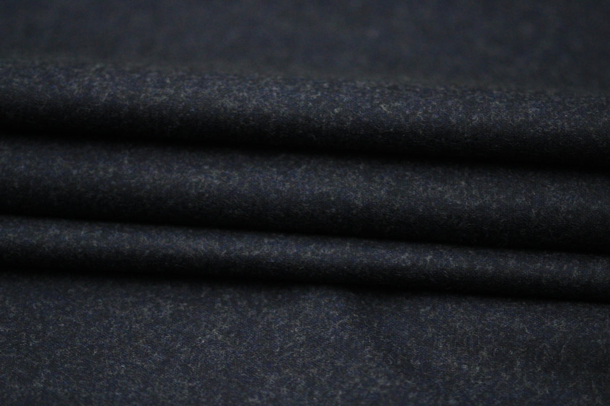 Tissu flanelle de laine et cachemire - bleu marine chiné