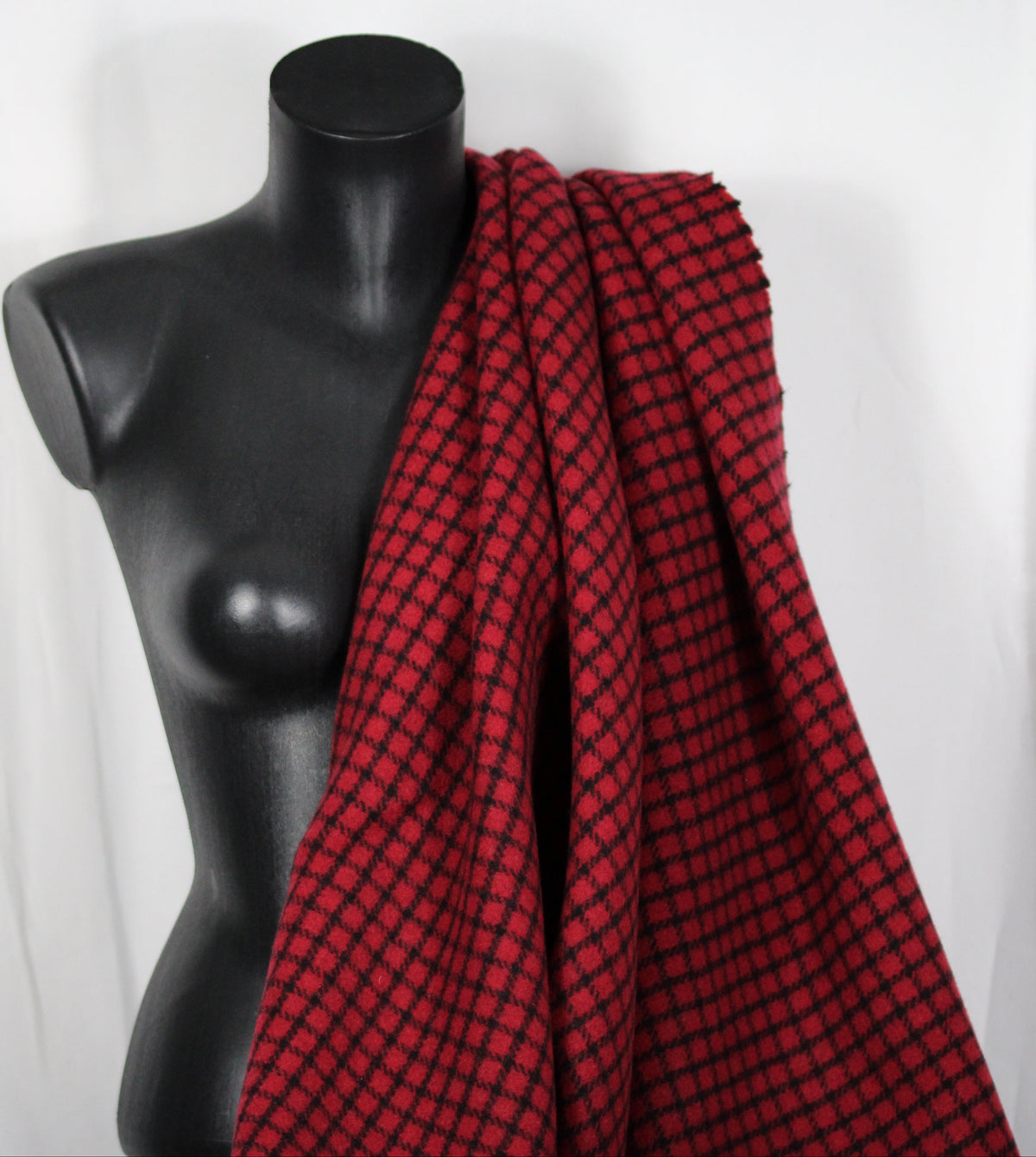 Tissu drap de laine - à carreaux - rouge et noir