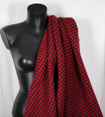 Tissu drap de laine - à carreaux - rouge et noir
