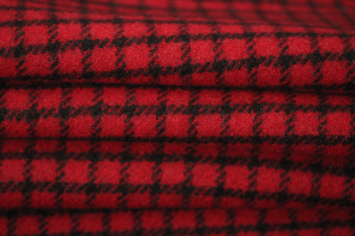 Tissu drap de laine - à carreaux - rouge et noir
