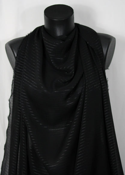 Tissu mousseline de soie - à rayures - noir et lurex