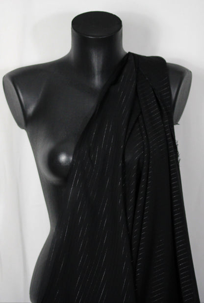Tissu mousseline de soie - à rayures - noir et lurex