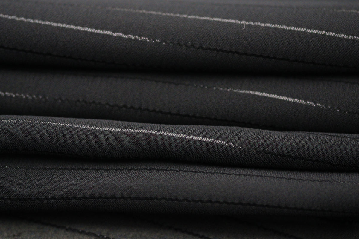 Tissu mousseline de soie - à rayures - noir et lurex