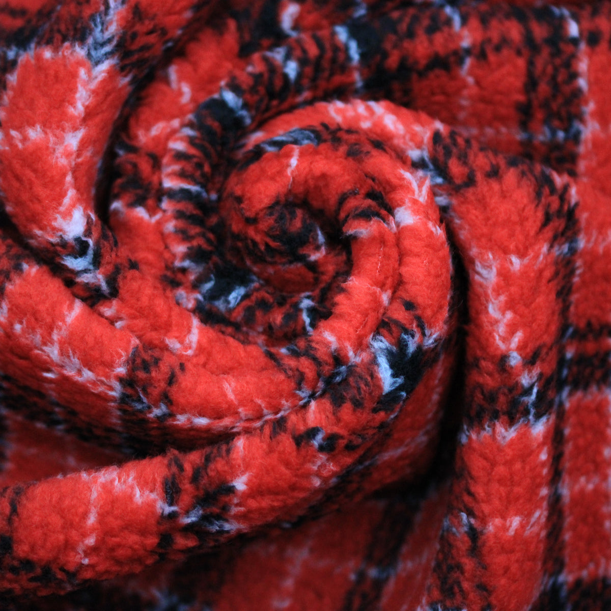 Tissu polaire - à carreaux - rouge et noir