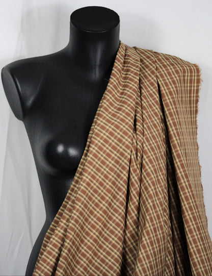 Tissu viscose - à carreaux - ton marron