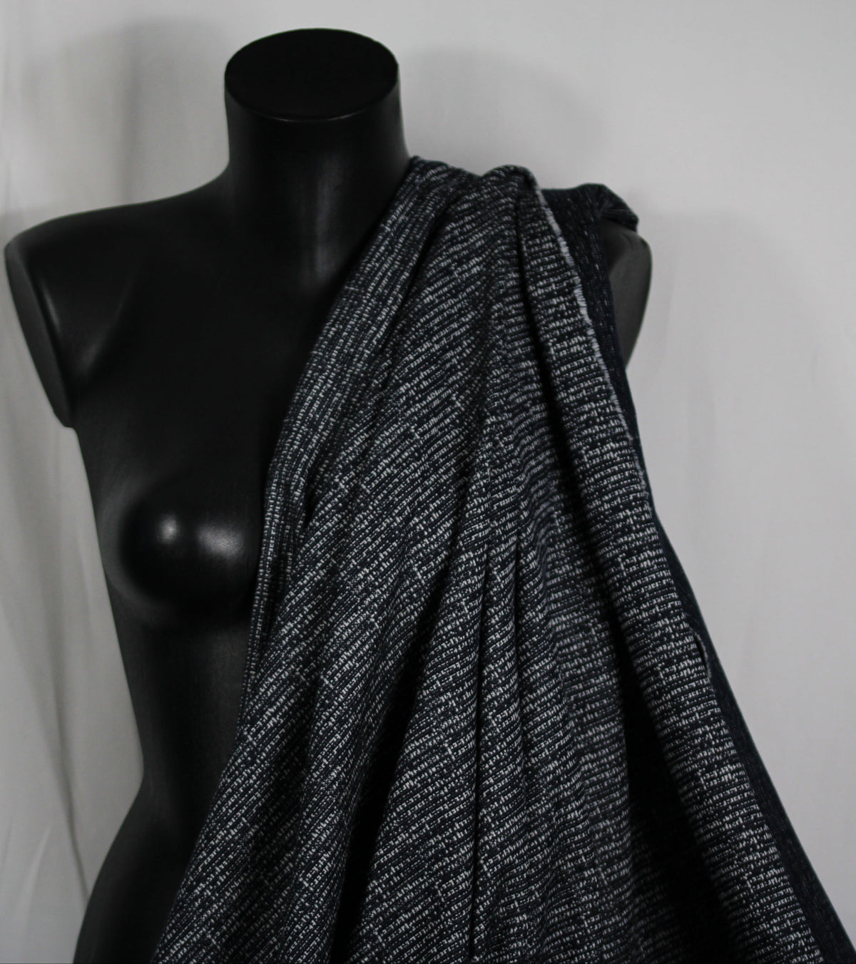 Tissu viscose effet tweed - ton bleu marine et blanc