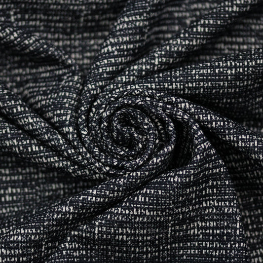 Tissu viscose effet tweed - ton bleu marine et blanc