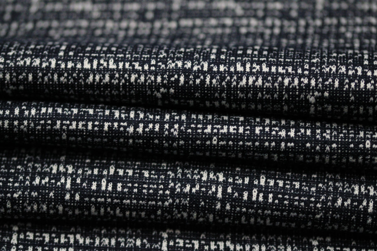 Tissu viscose effet tweed - ton bleu marine et blanc