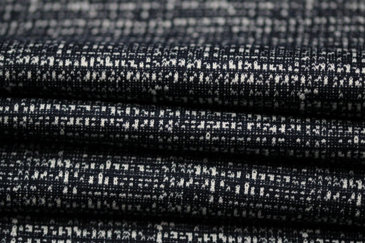 Tissu viscose effet tweed - ton bleu marine et blanc