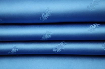 Tissu jacquard - motif lion - bleu