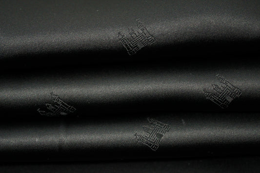 Tissu jacquard - motif château - noir
