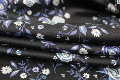 Tissu twill - imprimé fleuri - ton bleu marine - photo 2/5 | So Tissus