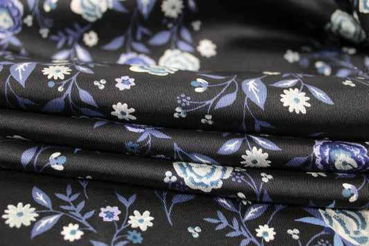 Tissu twill - imprimé fleuri - ton bleu marine - photo 2/5 | So Tissus