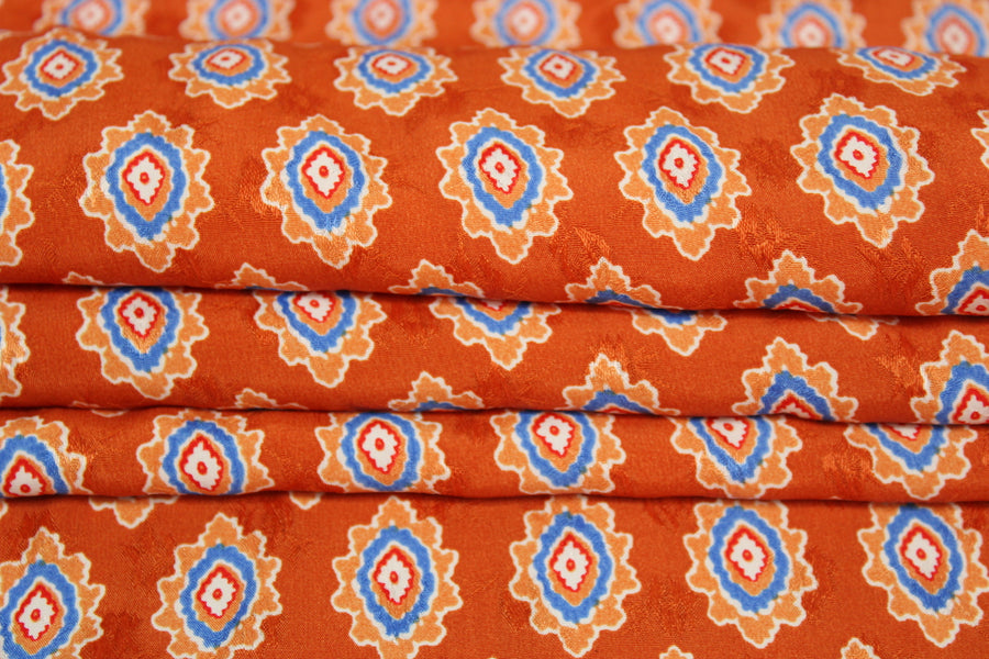 Tissu viscose - imprimé abstrait - orange et bleu