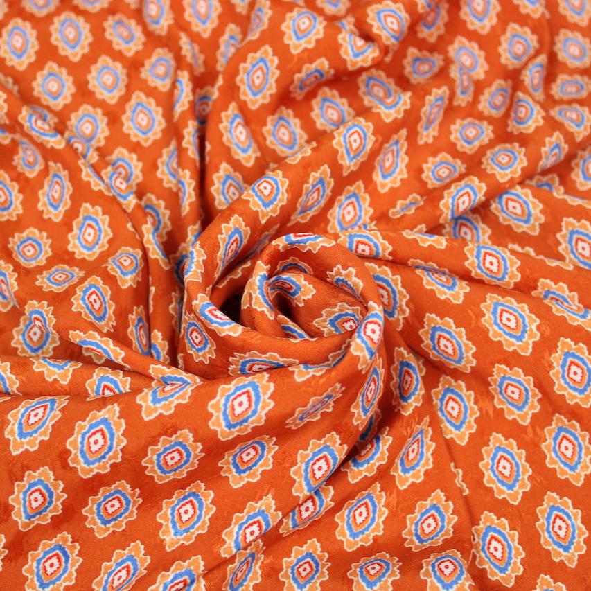 Tissu viscose - imprimé abstrait - orange et bleu