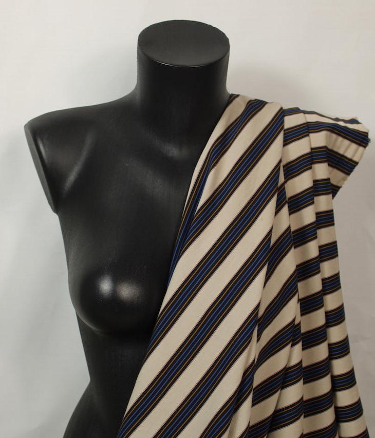 Tissu viscose - à rayures - beige, orange et bleu