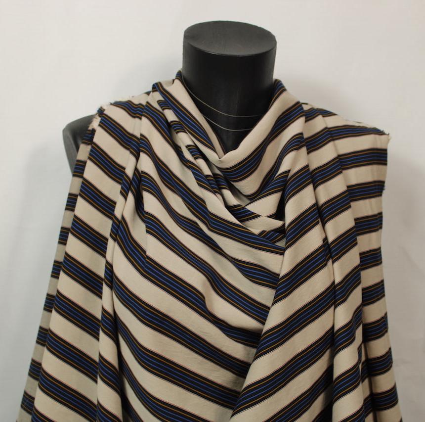 Tissu viscose - à rayures - beige, orange et bleu