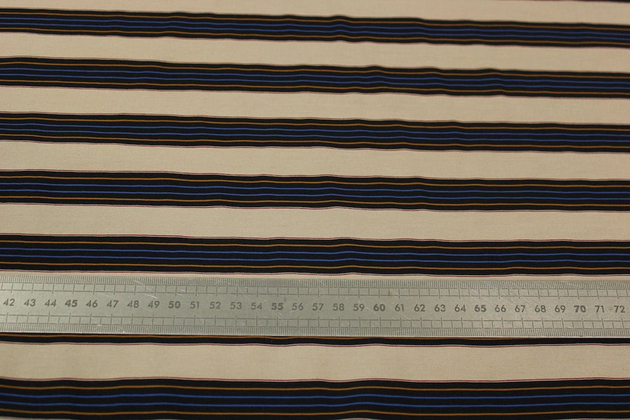 Tissu viscose - à rayures - beige, orange et bleu
