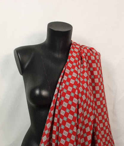 Tissu crêpe de chine 100% soie - imprimé carré - rouge et vert - photo 3/5 | So Tissus
