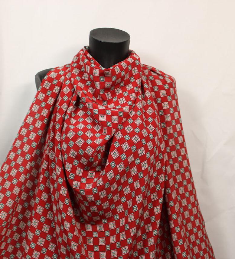 Tissu crêpe de chine 100% soie - imprimé carré - rouge et vert - photo 4/5 | So Tissus