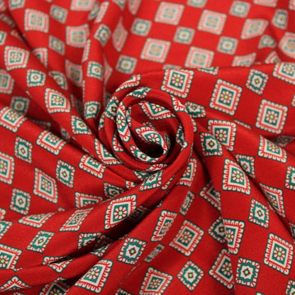 Tissu crêpe de chine 100% soie - imprimé carré - rouge et vert - photo 1/5 | So Tissus
