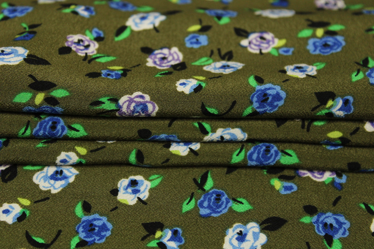 Tissu viscose - imprimé fleuri - ton kaki - photo 2/5 | So Tissus