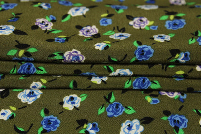 Tissu viscose - imprimé fleuri - ton kaki - photo 2/5 | So Tissus
