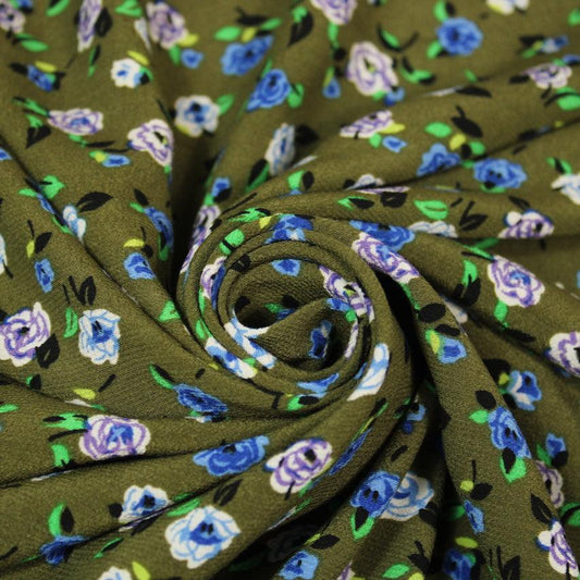 Tissu viscose - imprimé fleuri - ton kaki - photo 1/5 | So Tissus