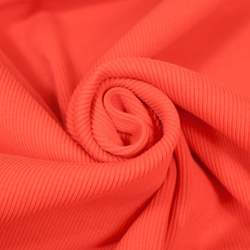 Tissu maille coton côtelé stretch - orange vif