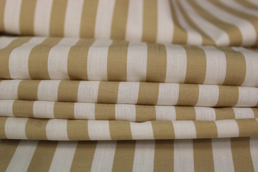 Tissu popeline coton - à rayures - blanc et beige
