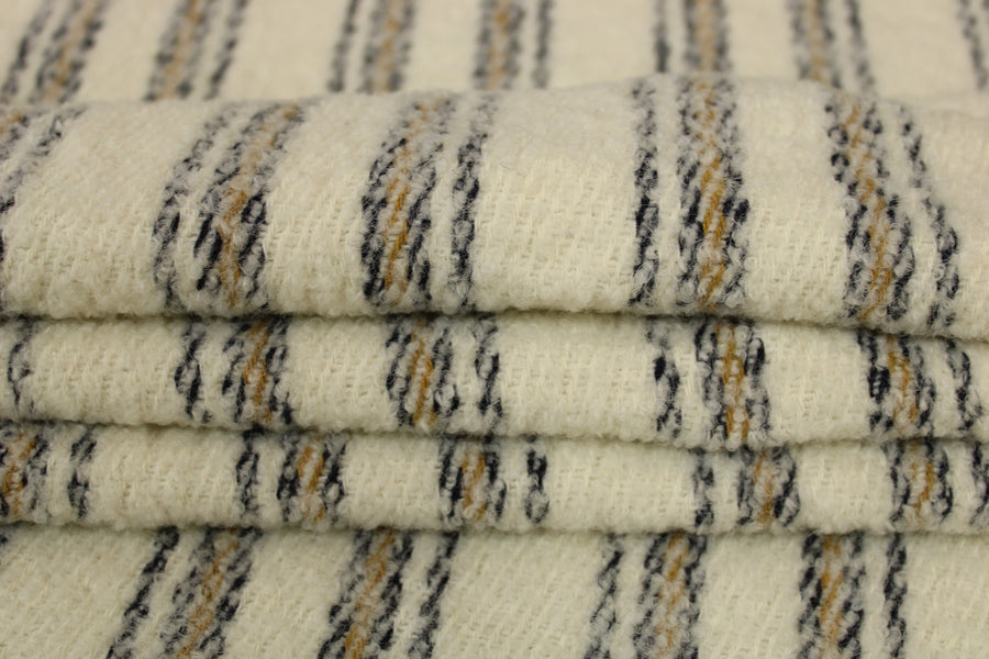 Tissu laine alpaga - à rayures - écru