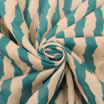 Tissu voile de coton - imprimé rayé - nude et bleu