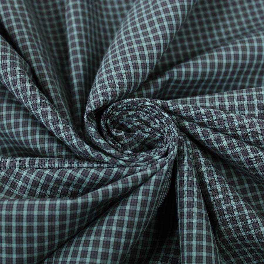 Tissu popeline coton - à carreaux - ton gris vert