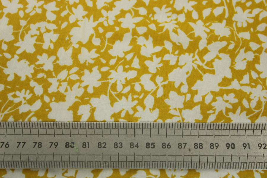 Tissu javanaise de viscose - imprimé fleuri - jaune et blanc