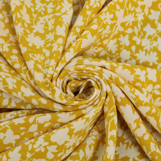 Tissu javanaise de viscose - imprimé fleuri - jaune et blanc - photo 1/4 | So Tissus