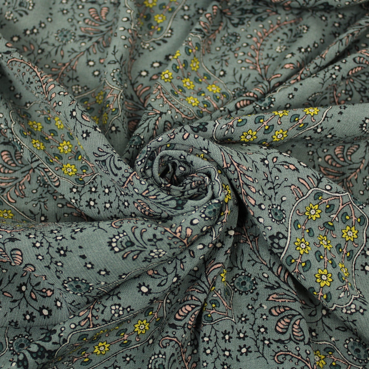 Tissu crêpe viscose - imprimé fleuri - ton gris vert - photo 1/5 | So Tissus