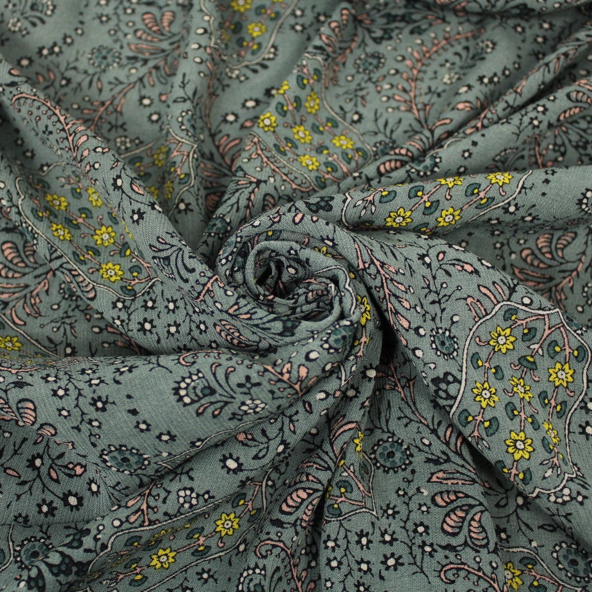 Tissu crêpe viscose - imprimé fleuri - ton gris vert - photo 1/5 | So Tissus