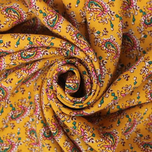 Tissu crêpe viscose - imprimé cachemire fleuri - ton orange - photo 1/4 | So Tissus