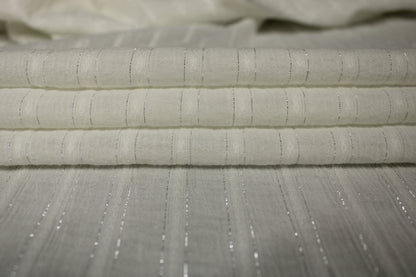 Tissu gaze de coton - blanc à rayures argenté - photo 2/4 | So Tissus