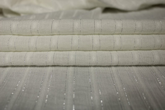 Tissu gaze de coton - blanc à rayures argenté - photo 2/4 | So Tissus