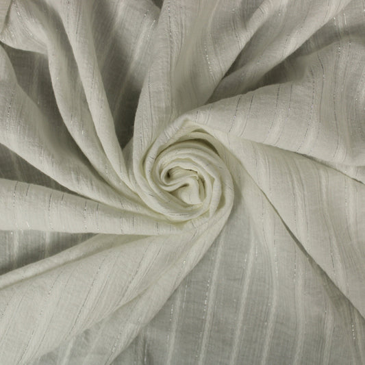 Tissu gaze de coton - blanc à rayures argenté - photo 1/4 | So Tissus